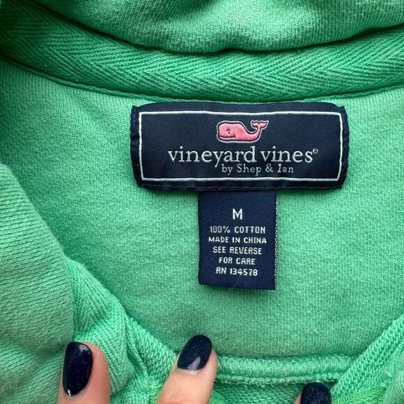 Vineyard Vines Mens M Shep Quarter Zip Sweatshirt Green Blue Preppy‎ Logo Shirt - Picture 10 of 12
